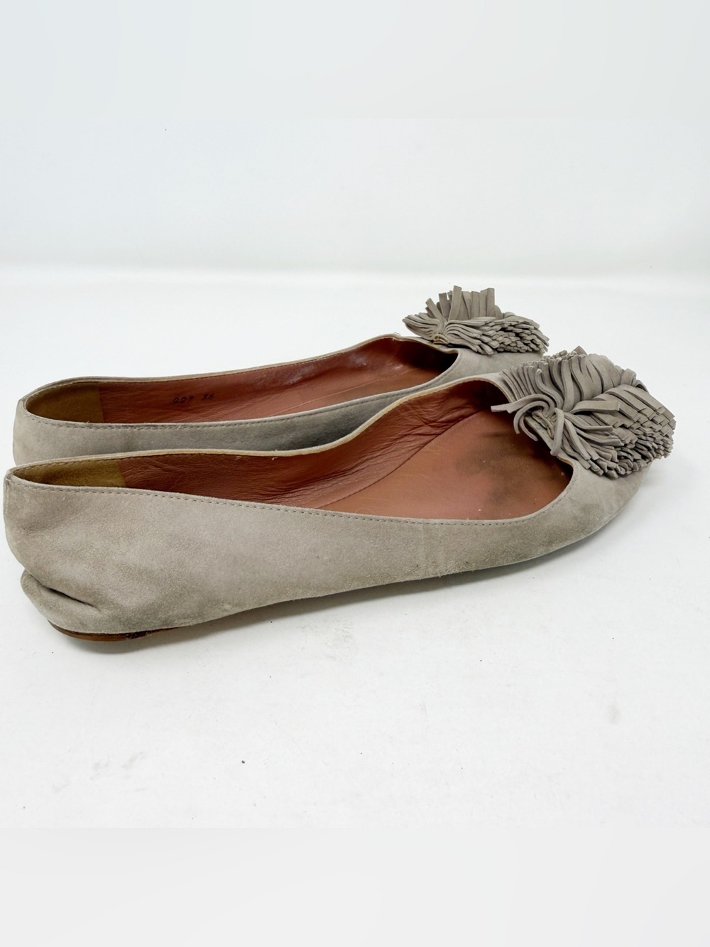 Alaia Gray Suede Fringe Ballet Flats Designer Slip On Size EU 36 US 6 - Picture 3 of 10